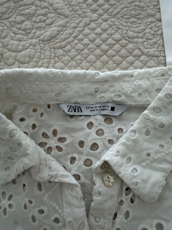 Zara Dresses & Skirts - Zara White Floral Eyelet Button-Down Shirt
